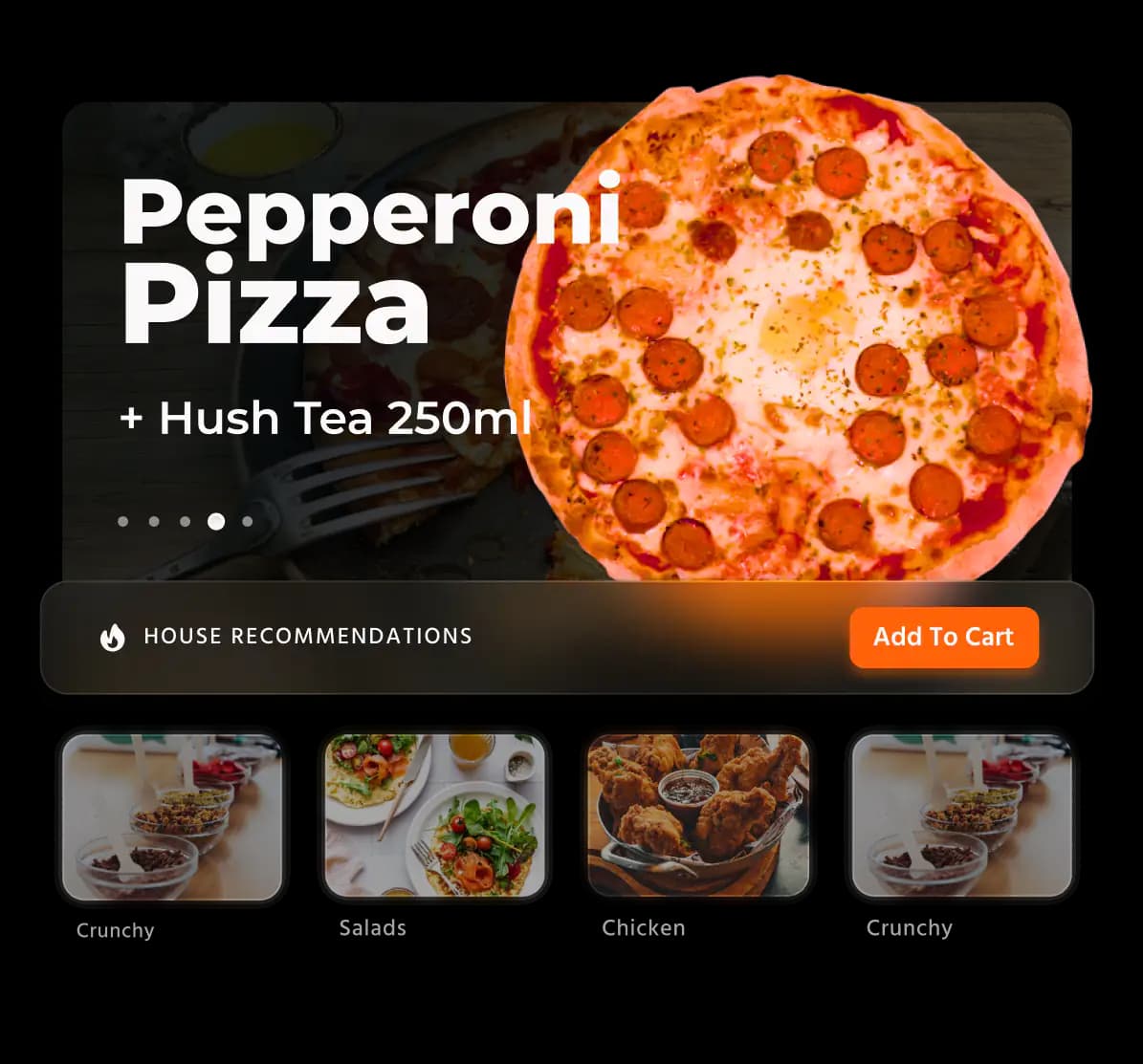 Eatsy Orders online ordering platform interface displaying a digital restaurant menu with an add to cart button.